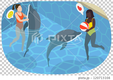 3D Isometric Flat Illustration of Swim With Dolphins, A Unique and Empowering Experience 3D Isometric Flat Illustration of Swim With Dolphins, A Unique and Empowering Experience 120713108