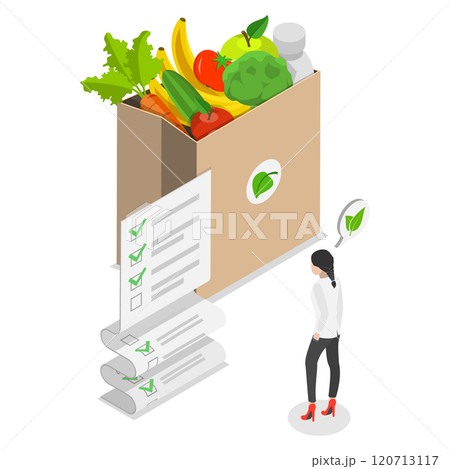 3D Isometric Flat  Illustration of Affordable Healthy Eating, Grocery Budget 120713117