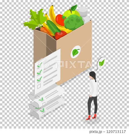 3D Isometric Flat  Illustration of Affordable Healthy Eating, Grocery Budget 120713117