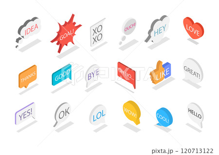 3D Isometric Flat Set of Dialogue Speech Bubbles, Chatting or Message Boxes 3D Isometric Flat Set of Dialogue Speech Bubbles, Chatting or Message Boxes 120713122