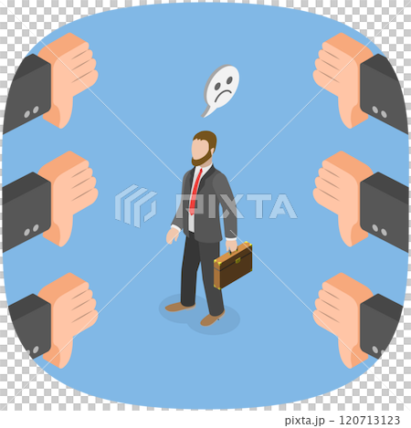 3D Isometric Flat  Illustration of Unsuccessful Businessman, Negative Feedback or Dislike 120713123
