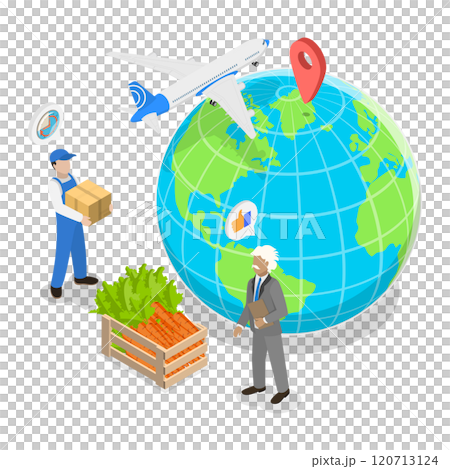 3D Isometric Flat  Illustration of Agricultural Products Export, Global Logistics Network 120713124