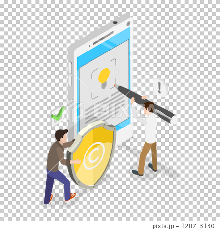 3D Isometric Flat  Illustration of Patent Protection Of Authors Ideas, Intellectual Property 120713130