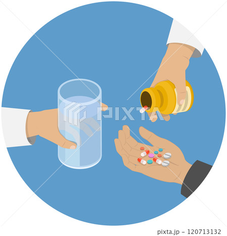 3D Isometric Flat Illustration of Patient Taking Medicine, Medication and Drugs 3D Isometric Flat Illustration of Patient Taking Medicine, Medication and Drugs 120713132