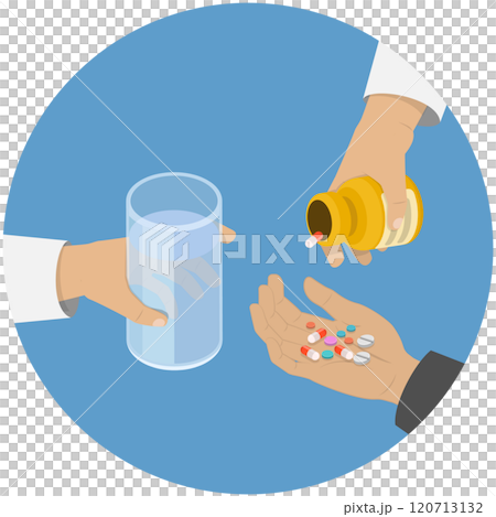 3D Isometric Flat Illustration of Patient Taking Medicine, Medication and Drugs 3D Isometric Flat Illustration of Patient Taking Medicine, Medication and Drugs 120713132