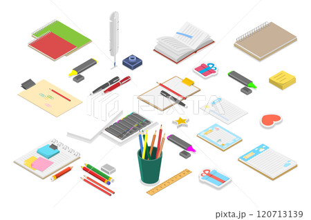 3D Isometric Flat  Set of Sketching, Various Tools for Hand Drawing 3D Isometric Flat  Set of Sketching, Various Tools for Hand Drawing 120713139