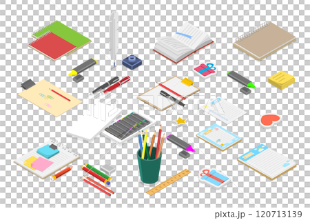 3D Isometric Flat  Set of Sketching, Various Tools for Hand Drawing 3D Isometric Flat  Set of Sketching, Various Tools for Hand Drawing 120713139