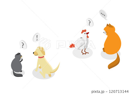 3D Isometric Flat Set of Thinking Animals, Cat and Dog with Bubbles 3D Isometric Flat Set of Thinking Animals, Cat and Dog with Bubbles 120713144
