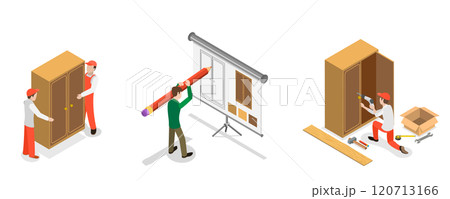 3D Isometric Flat  Illustration of Furniture Designe and Assembly Service, Woodwork and Carpentry 120713166