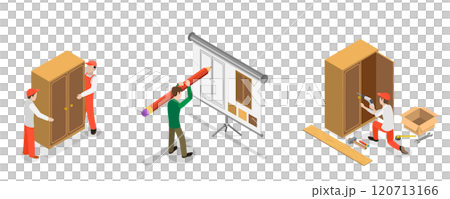 3D Isometric Flat  Illustration of Furniture Designe and Assembly Service, Woodwork and Carpentry 120713166