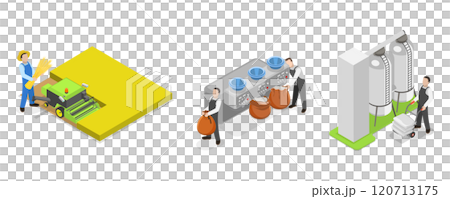 3D Isometric Flat Illustration of Wheat Manufacture Process, Manufacturing Stages 3D Isometric Flat Illustration of Wheat Manufacture Process, Manufacturing Stages 120713175