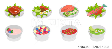 3D Isometric Flat Illustration of Healthy Plate, Balanced Diet 3D Isometric Flat Illustration of Healthy Plate, Balanced Diet 120713208