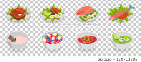 3D Isometric Flat Illustration of Healthy Plate, Balanced Diet 3D Isometric Flat Illustration of Healthy Plate, Balanced Diet 120713208