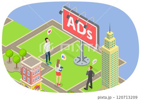 3D Isometric Flat  Illustration of City Street Marketing , Effective Advertising Campaign 120713209