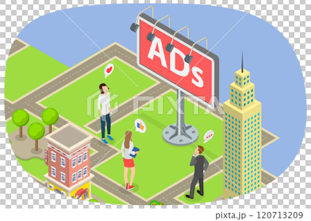 3D Isometric Flat  Illustration of City Street Marketing , Effective Advertising Campaign 120713209