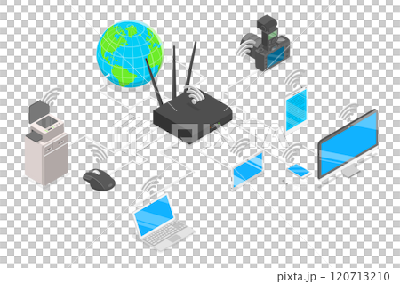 3D Isometric Flat  Illustration of Wifi Network, Wireless Technology 120713210