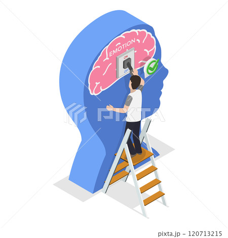 3D Isometric Flat  Illustration of Emotional Intelligence, Emotion Switch on Human Head 120713215
