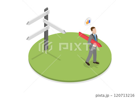 3D Isometric Flat Illustration of Business Decision Making, Career Path, Job Search or Opportunity 3D Isometric Flat Illustration of Business Decision Making, Career Path, Job Search or Opportunity 120713216