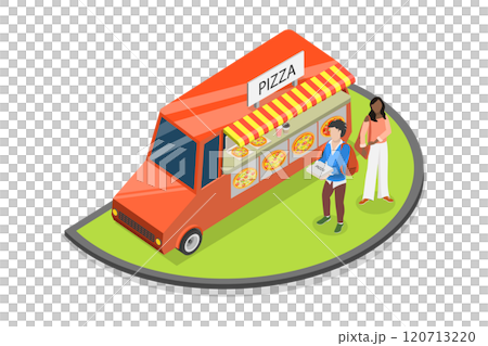 3D Isometric Flat  Illustration of Pizza Foodtruck, Street Food 120713220