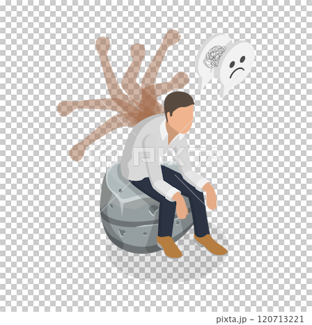 3D Isometric Flat  Illustration of Self-flagellation, Psychological Problems 120713221