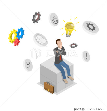 3D Isometric Flat  Illustration of Brainstorming, Decision Making, Choosing 120713225