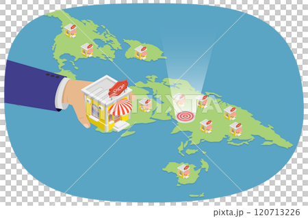 3D Isometric Flat  Illustration of Franchise Business, Company Development 120713226