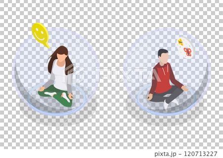 3D Isometric Flat  Illustration of Introverts, Person in Bubble Barrier 120713227
