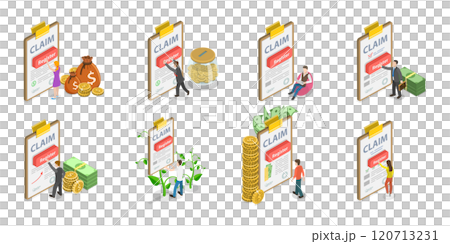 3D Isometric Flat Set of Compensation Scenes, Service Request 3D Isometric Flat Set of Compensation Scenes, Service Request 120713231