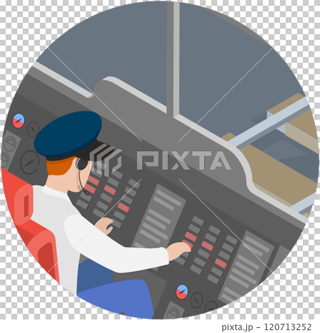 3D Isometric Flat  Illustration of Train Driver, Inside View from a Cabin 120713252