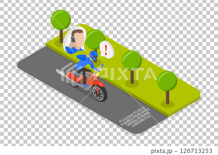 3D Isometric Flat  Illustration of Essential Tips and Rules for Safe Motorcycle Riding, Driving Safety 120713253
