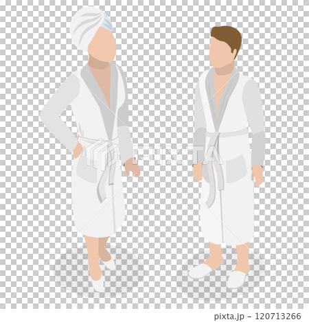 3D Isometric Flat Illustration of Couple in Robes, A Man and a Woman in Bathrobes 3D Isometric Flat Illustration of Couple in Robes, A Man and a Woman in Bathrobes 120713266