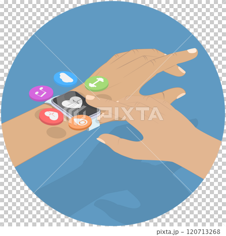 3D Isometric Flat  Illustration of Sport Watch, Active Timepiece for Sports Enthusiasts. 120713268