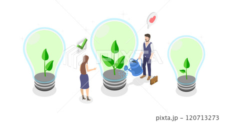3D Isometric Flat  Illustration of Sustainable Innovation , Business Ideas for Sustainability 120713273