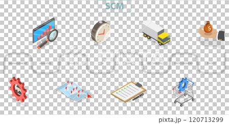 3D Isometric Flat Illustration of SCM, Supply Chain Management, Logistics 3D Isometric Flat Illustration of SCM, Supply Chain Management, Logistics 120713299
