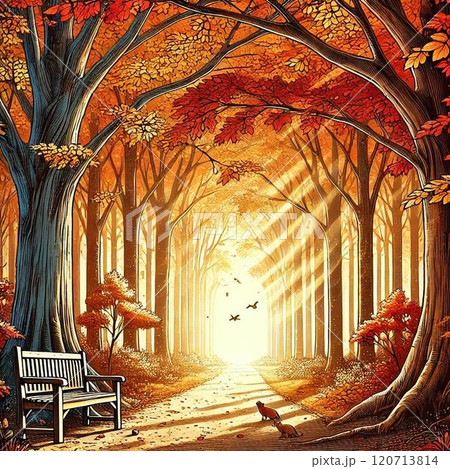 秋の光に包まれた小道 120713814