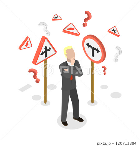 3D Isometric Flat  Illustration of Difficult Choice, Pathway Selection Dilemma 120713884