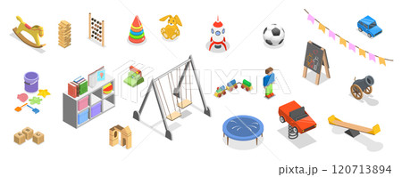 3D Isometric Flat Set of Kindergarten,...のイラスト素材 [120713894] - PIXTA