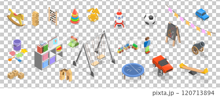 3D Isometric Flat Set of Kindergarten,...のイラスト素材 [120713894] - PIXTA