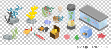3D Isometric Flat Set of Aquariums, Beautiful Fish Tanks 3D Isometric Flat Set of Aquariums, Beautiful Fish Tanks 120713900