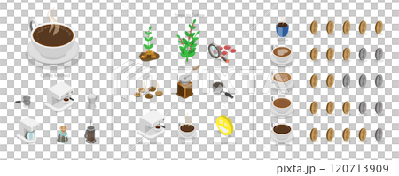 3D Isometric Flat  Illustration of Coffee Business, Cooking Direction for Hot Drink 120713909