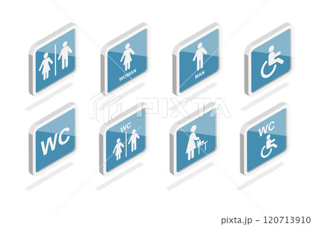 3D Isometric Flat Set of Restroom Signs, Wasthroom Pictograms 3D Isometric Flat Set of Restroom Signs, Wasthroom Pictograms 120713910