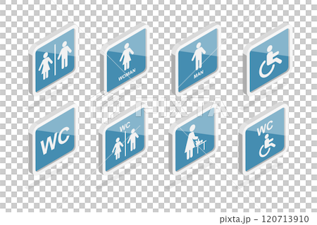 3D Isometric Flat Set of Restroom Signs, Wasthroom Pictograms 3D Isometric Flat Set of Restroom Signs, Wasthroom Pictograms 120713910