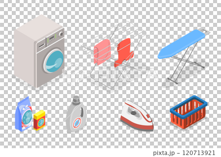 3D Isometric Flat  Set of Laundry Service , Housekeeping and Cleanliness 120713921