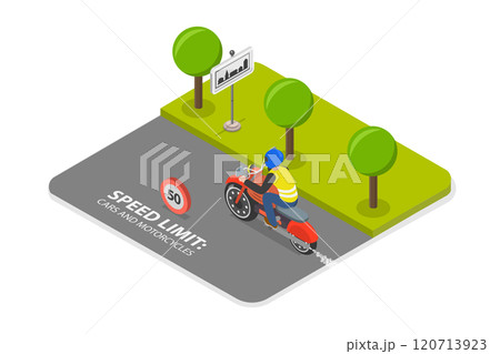3D Isometric Flat  Illustration of Safe Moto Riding Tips, Motorcycle Driving Practice 120713923