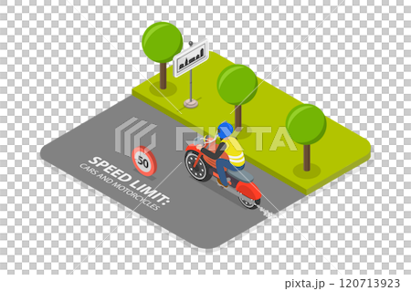 3D Isometric Flat  Illustration of Safe Moto Riding Tips, Motorcycle Driving Practice 120713923