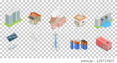 3D Isometric Flat  Illustration of Smart Grid, Energy Saving 120713925