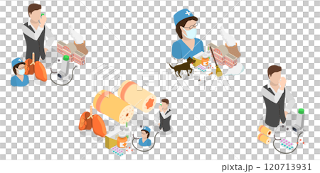 3D Isometric Flat  Illustration of Bronchial Asthma, Inhalation Medicine 120713931