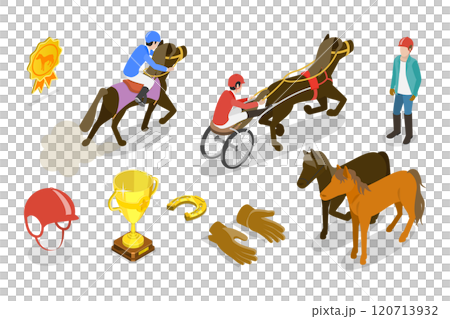 3D Isometric Flat Set of Equestrian Elements, Horse Riding 3D Isometric Flat Set of Equestrian Elements, Horse Riding 120713932