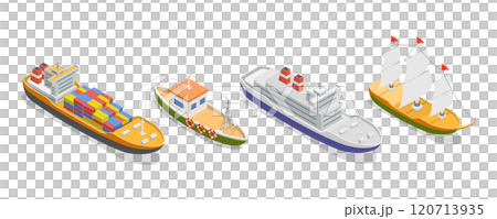 3D Isometric Flat  Set of Maritime Ships, Water Transportation Boats 120713935