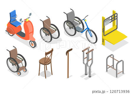 3D Isometric Flat  Set of Orthopedic Accessories, Medical Support Equipment 3D Isometric Flat  Set of Orthopedic Accessories, Medical Support Equipment 120713936
